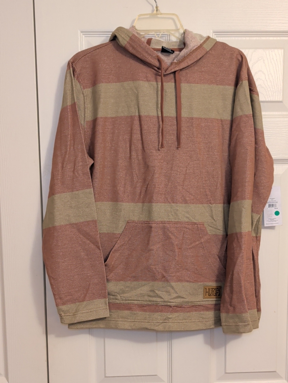 Hurley Striped Pullover Hoodie in Dusty Rose and Tan NWT